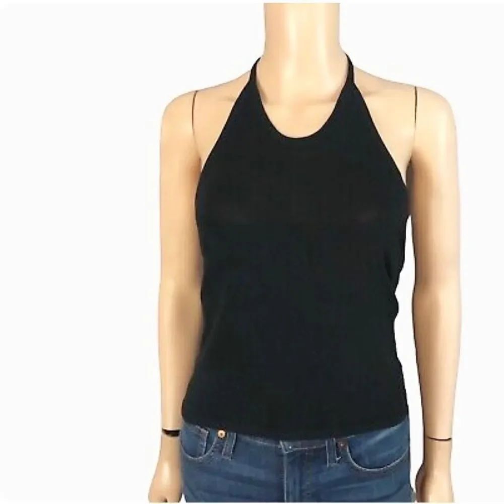 ZARA Knit black halter top open back with adjustable self tie M